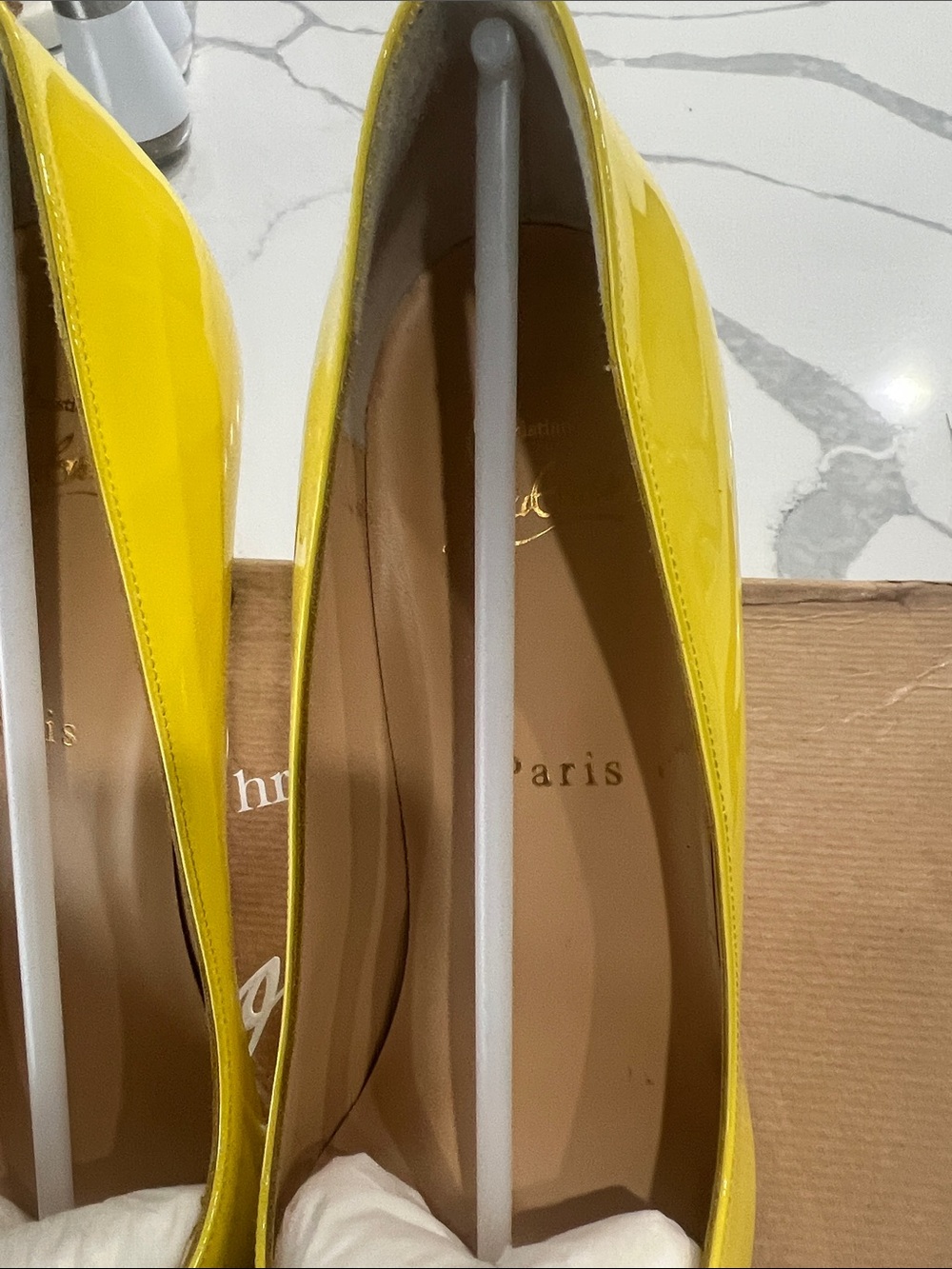 Christian Louboutin Yellow Patent Pointed Toe Pumps - Picture 5 of 16